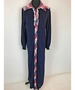 JCPenney Junior Robe Navy Blue Red Plaid Collar Trim size M Vintage 1970... - £10.19 GBP