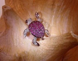 Turtle Pendant 2Ct Round Simulated Pink Sapphire & Diamond 14K White Gold Plated - £93.15 GBP