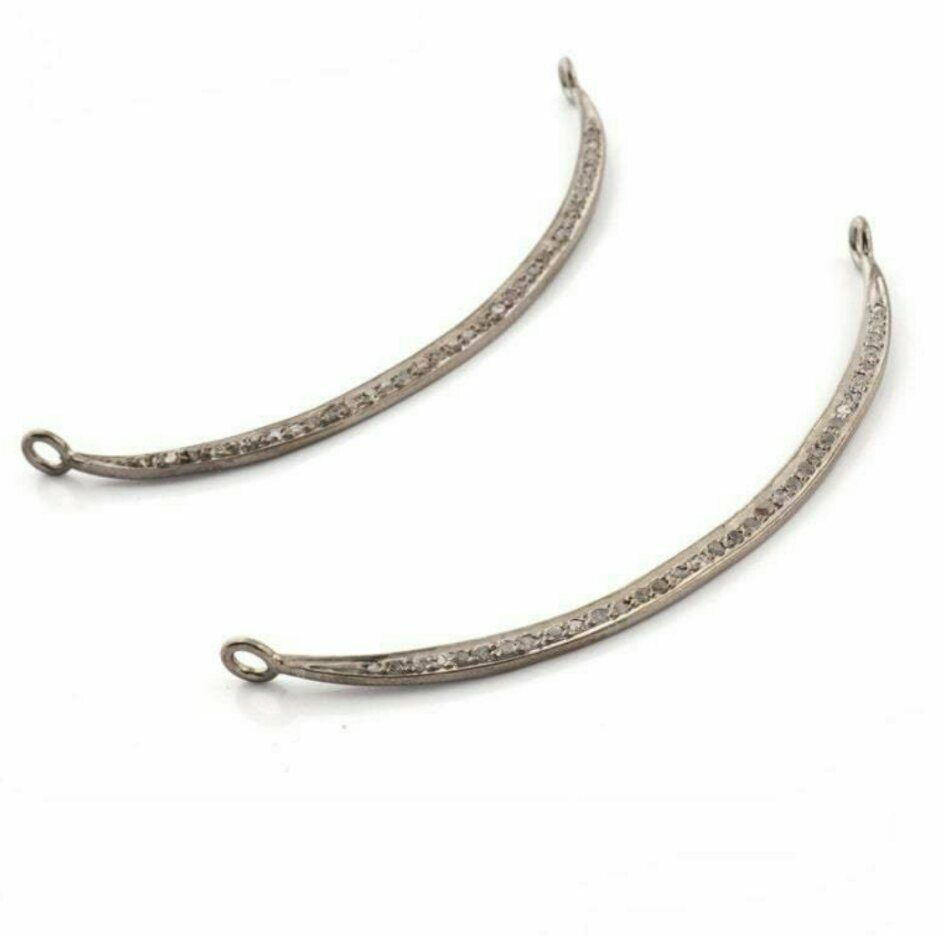 1Pc Pave Diamond Crescent Moon Charm Connector 60x3mm Sterling Silver ch... - $49.09