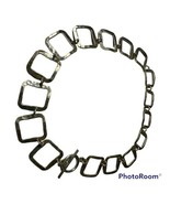 925 Sterling Silver - Vintage Shiny Hammered Open Square Chain Necklace - $165.00