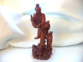 Hardwood  Chinese Carved Boxwood Figure Sculpture Statue Fisherman &amp; Boy... - $31.47