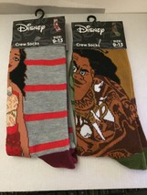 NEW Disney Moana &amp; Maui 2 Pairs Unisex Crew Socks Size 9-13 - $13.46