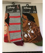 NEW Disney Moana &amp; Maui 2 Pairs Unisex Crew Socks Size 9-13 - $18.88 CAD