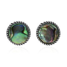 Exotic 12mm Round Abalone Sterling Silver Stud Earrings - £11.86 GBP