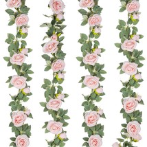 4Pcs(26 Ft) Artificial Rose Vine Fake Flower Garland Fake Silk Rose Hanging Vine - £34.44 GBP