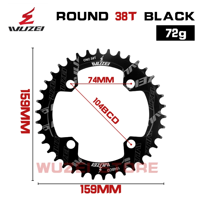 WUZEI 104BCD Bicycle Spets 32/34T/36/38T Round/Oval Narrow chainring 7075 Black/ - $121.46