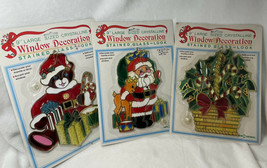 NEW 3 Vintage Christmas Crystalline Window Decorations Stained Glass Look Santa - £17.93 GBP