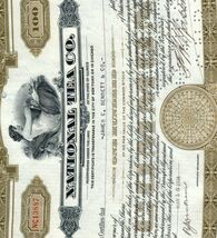 Vintage 1934 National Tea Co. Stock Certificate 100 Shares Illinois - $12.15
