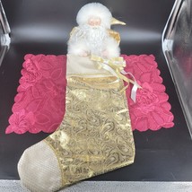 Grandeur Noel Santa Claus Christmas Gold Stocking Porcelain Face and Hands - $13.66