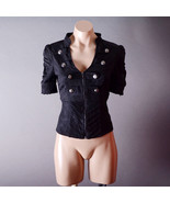 Black Zipper Womens Gothic Steampunk Military Short Sleeve Top Blouse Ja... - $54.84 CAD