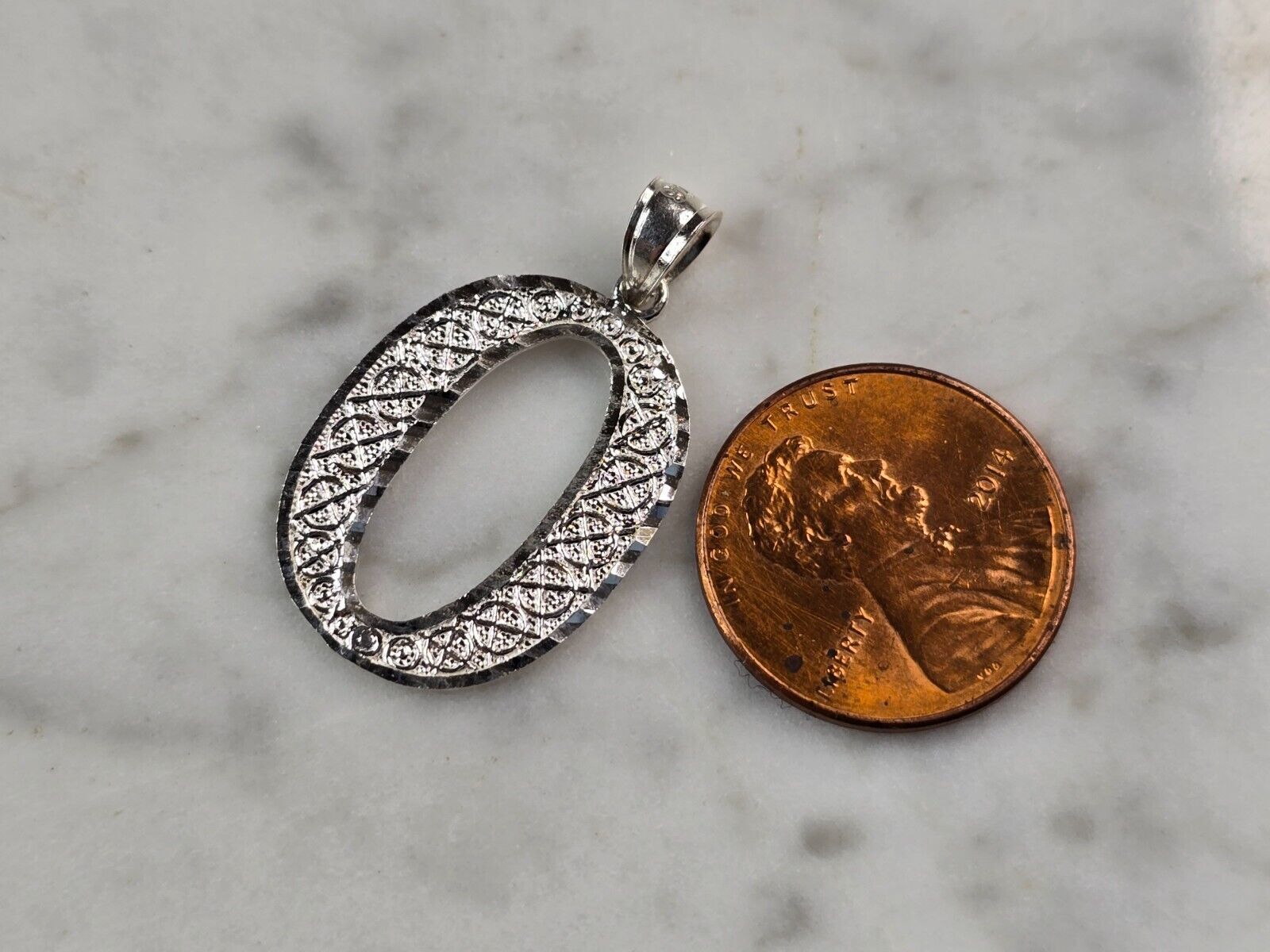 Womens Sterling Silver Initial Letter " O " Pendant 1.5g E7316 Item image 3