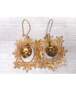 Gold Filigree Framed Rose Metal Bead Dangle Drop Earrings Women Fashion ... - £6.98 GBP