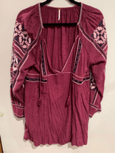 Free People Tunic Dress-XSmall Boho Purple/Wht Flowy L/S Viscose Womens Euc - £13.16 GBP