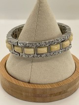 Boutique Silver-Toned Crystal Square Rhinestone Embellished Stretch Bracelet - £7.43 GBP