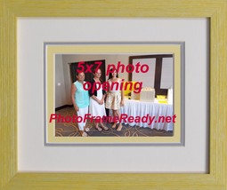 Picture Frame Wall Mount 5x7 Triple Mat Yellow Wood Photo Frame - £20.38 GBP