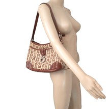 Etienne Aigner Logo Bag Handbag Shoulder Tan Brown Fabric Leather Purse Brass - £25.57 GBP