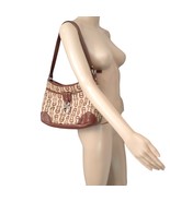 Etienne Aigner Logo Bag Handbag Shoulder Tan Brown Fabric Leather Purse Brass - $31.99