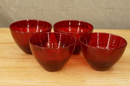 Lot 4 Royal Ruby Red Textured Interior Deep Glass Custard Dessert Berry Bowls - £27.61 GBP