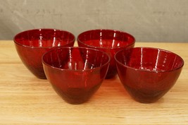 Lot 4 Royal Ruby Red Textured Interior Deep Glass Custard Dessert Berry Bowls - $34.59