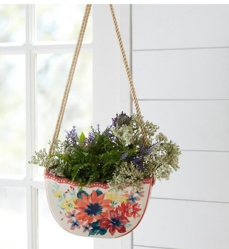 Pioneer Woman ~ DELANEY ~ Fresh Floral Hanging Planter ~ Multicolored ~ Ceramic Item image 3