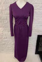 Vintage 60s 70s Handmade S Long Sleeve Maxi Dress Purple V Neck Fitted Bodice A9 - £41.35 GBP