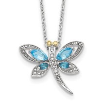 Sterling Silver 14K Accent Rhodium Light Blue and London Blue Topaz Dragonfly - $110.72