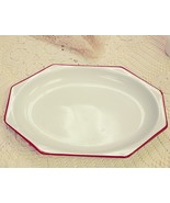 Enamelware Octagon Platter/Tray with Red Trim Vintage - £27.52 GBP