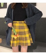 YELLOW Pleated Plaid Skirt Plus Size Women Gilr Knee Length Plaid Skirt ... - €34,49 EUR