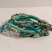 7- Vintage Turquoise/ Teal &amp; Brown Stretchy- Stackable Bracelets Costume Jewelry - £12.66 GBP