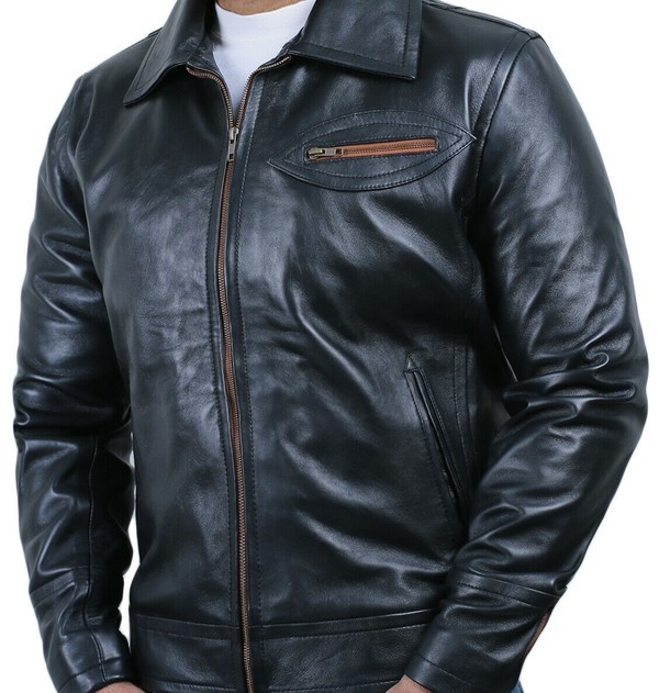 New handmade Men's Black Genuine Lambskin Leather Jacket