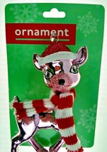 Pink Santa Reindeer Scarf Christmas Hanging Ornament Deer Glittery Bling... - £8.69 GBP