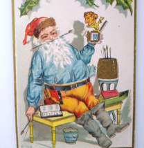 Santa Claus Christmas Postcard Painting Jack In The Box Toy Paint Brush B 100 - £28.39 GBP