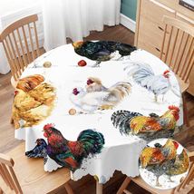 Yibeas Table Cloth Hen and Rooster round Tablecloth 60 Inch Chicken Poul... - £22.27 GBP