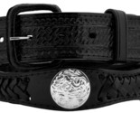 Black Concho Tooled Western Dress Belt Real Leather Cowboy Removable Buckle - $21.99
