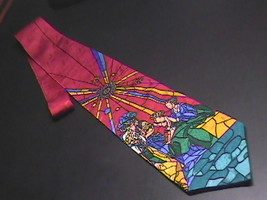 Dillards Neck Tie Christmas Stained Glass Look Manger Scene - £7.85 GBP