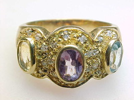 CITRINE, AMETHYST, BLUE TOPAZ Vintage RING in Gold Vermeil - Size 7 - £76.40 GBP