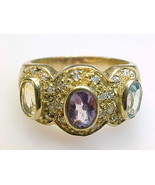 CITRINE, AMETHYST, BLUE TOPAZ Vintage RING in Gold Vermeil - Size 7 - £75.76 GBP