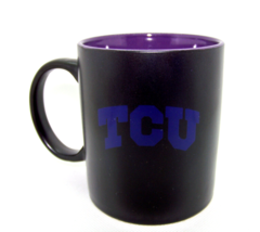 TCU Horned Frogs NCAA Matte Black Ceramic Coffee Cup Mug 11 oz Purple interior - £15.81 GBP