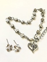 Mele Women Vintage Silver Bead Chain Anklet Heart Plumeria &amp; Earrings            - £11.18 GBP