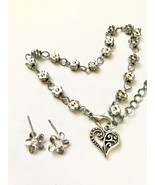 Mele Women Vintage Silver Bead Chain Anklet Heart Plumeria &amp; Earrings   ... - £11.14 GBP