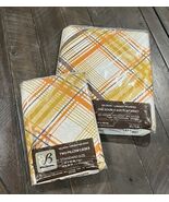 Vintage Bibb Double Flat Sheet 2 Pillow Cases Brown Gold Orange Geo Line... - $720.44 MXN