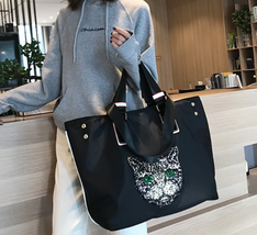 Cat Cute Cartoon Sequins Women Bags Nylon Handbag Large Capacity Shoulde... - £36.67 GBP