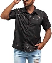 Men&#39;s Casual Button Down Shirt Short Sleeve Size M XL Black - £10.26 GBP