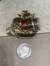 Vintage Spanish Galleon Ship &quot;MADE IN SPAIN&quot; Vintage Gold BROOCH/PIN 1.5... - £7.73 GBP