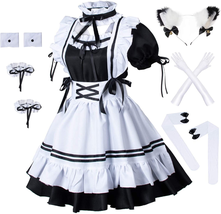 Anime French Maid Apron Lolita Fancy Dress Cosplay Cat Ear Gloves Socks Set NEW - £39.57 GBP