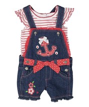 NWT Nannette Girls Anchor Nautical Shortalls Overalls Shirt Outfit Set - £5.18 GBP