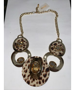 Natasha Statement oval disc glass stones Necklace new - $54.40 CAD