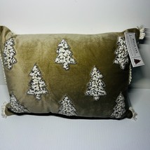 Throw Pillow Hand Beaded In India Tan Christmas Rectangle 12.5 Inch X 9.... - £39.66 GBP