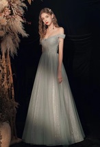 Light Green Bridesmaid Dresses Off Shoulder Sequin Tutu Wedding Maxi Dress Gowns image 3