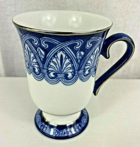 Bombay Tile Cobalt Blue White Platinum Trim Footed China Tea Cup 4.5&quot; - ... - £7.91 GBP